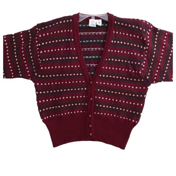 JG Hook 100% Wool Cardigan Sweater Womens Size M VTG 70s Birdseye Burgundy FLAWS - Picture 10 of 16